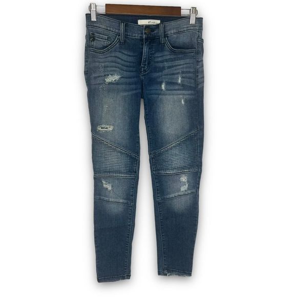 KanCan Women's Mid Wash Low Rise Distressed Skinny‎ Moto Ankle Jeans Size 24 - Picture 1 of 16